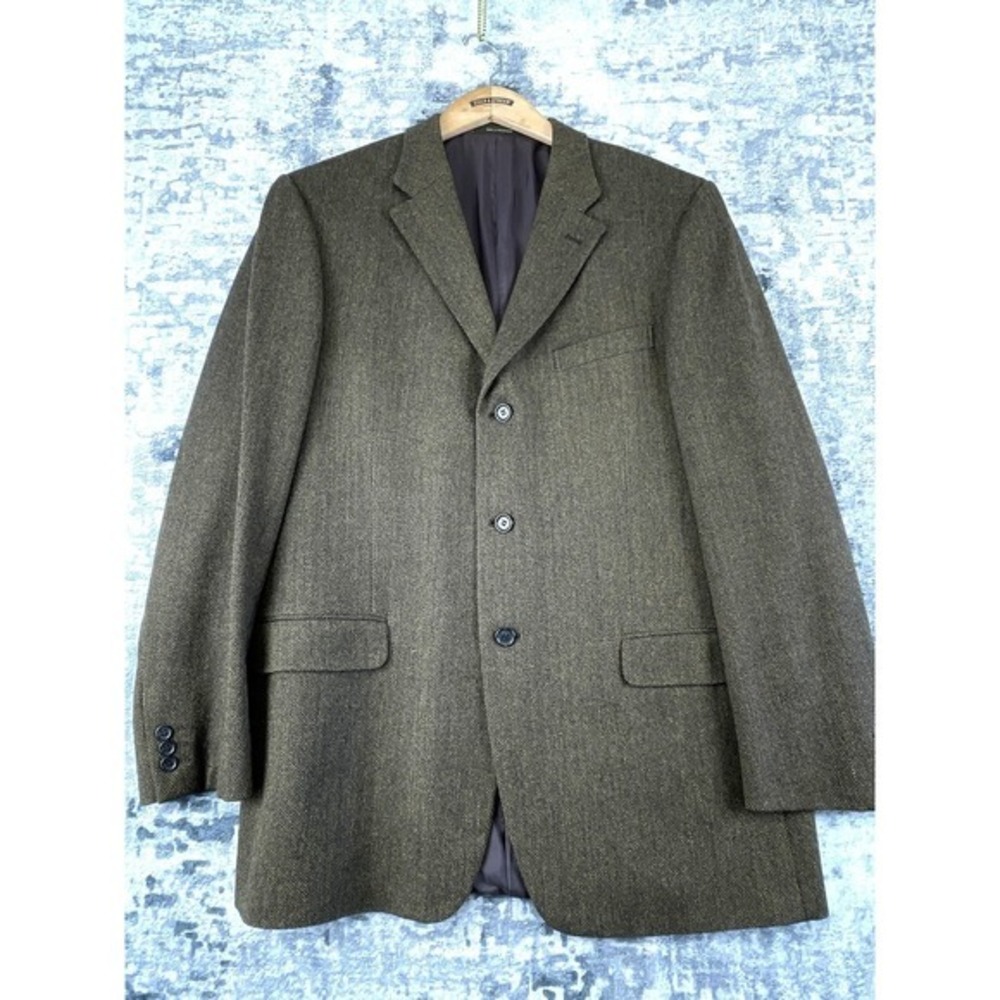 Ermenegildo Zegna‎ Mens 56 Herringbone Wool Blazer Olive Brown Sport Coat Swiss